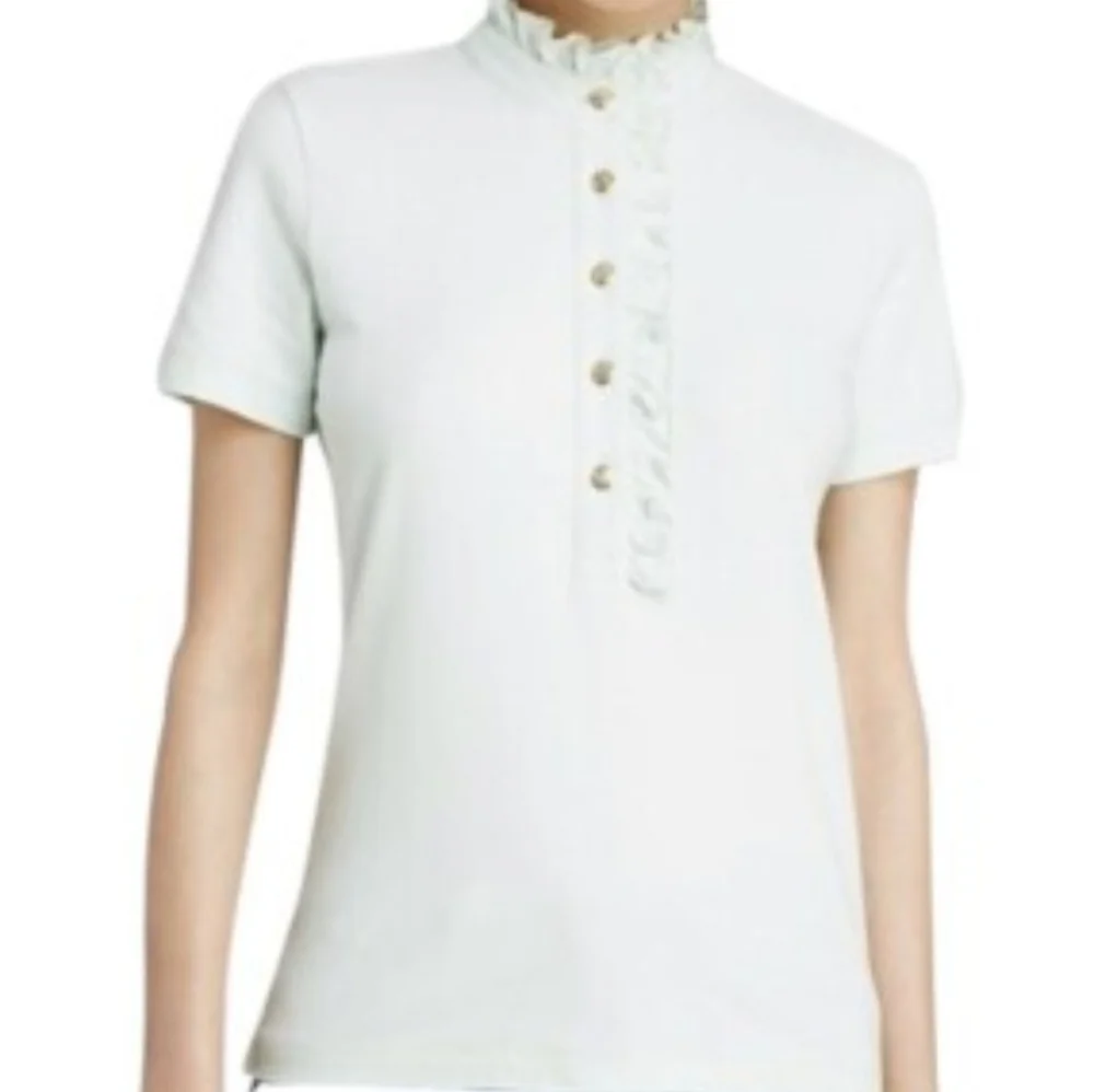Tory Burch Lidia Ruffle Polo Tee GRAY Size Small - Picture 8 of 11